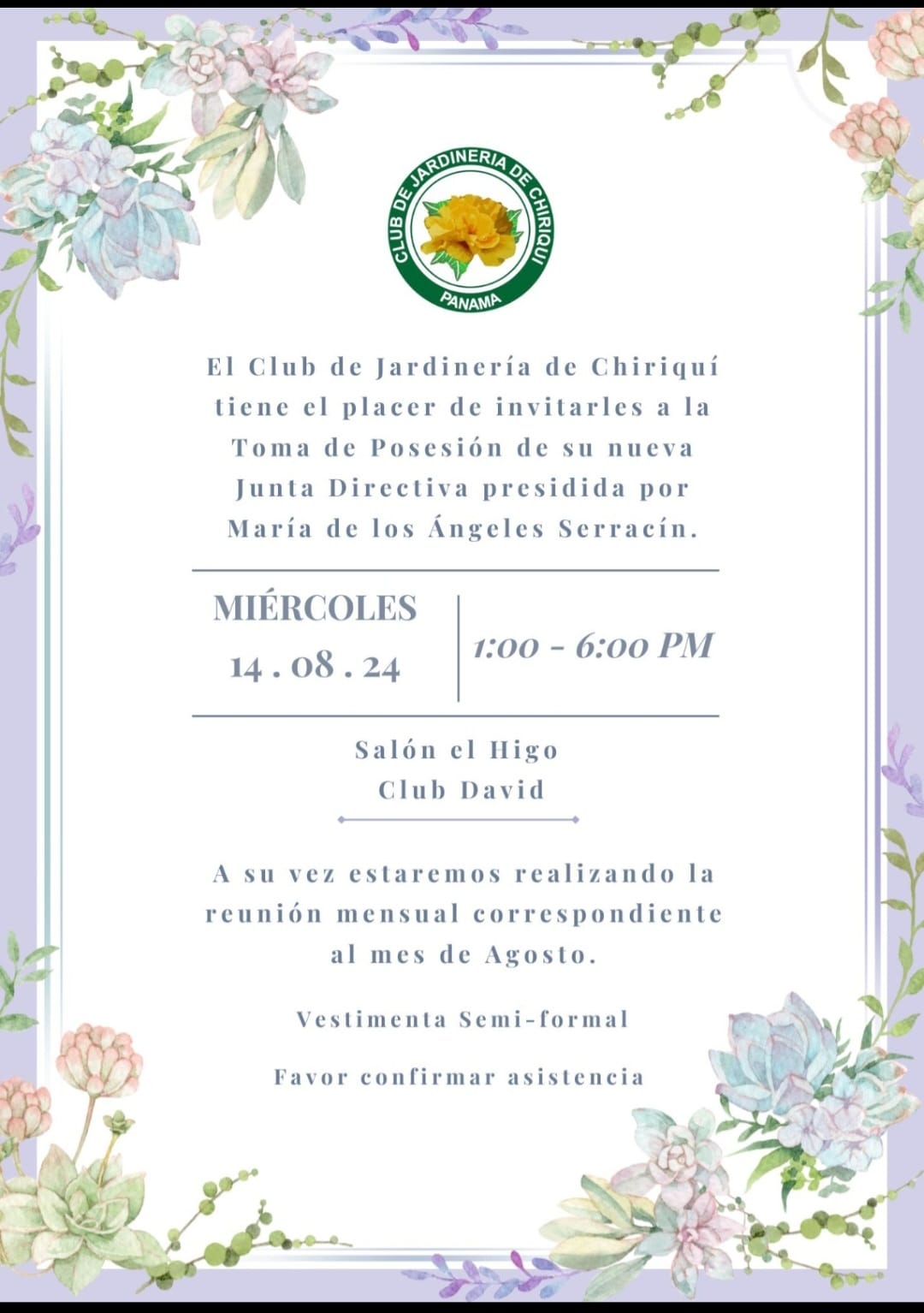 Toma de Posesión – Club de Jardinería de Chiriquí